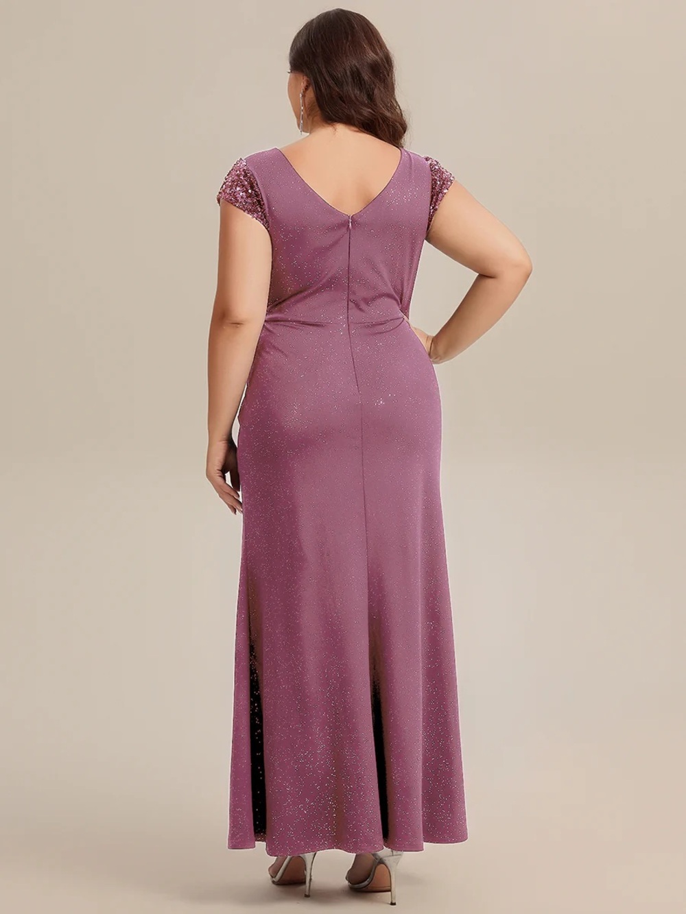 🆕 Plus Size Knotted Knit Cap Sleeve Maxi Glitter Evening Dress - Picture 2 of 3